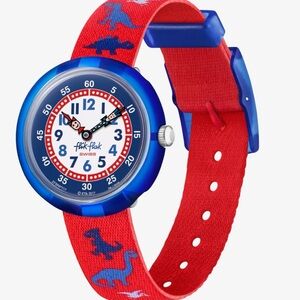 FlikFlak Swiss Kids' Blue and Red Dinosaur Watch